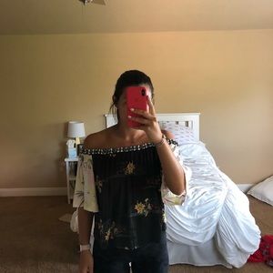 free people off the shoulder satin shirt/ M